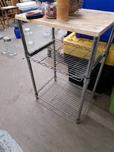 lot 763 image: Wood TopMetal Shelving Unit