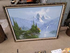 lot 768 image: Mountain Waterfall Painting , FramedSingle Matte