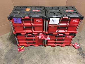 Lot of 4 Assorted Milwaukee PACKOUT 22 in. 2-Drawer Tool Box with Metal Reinforced Corners Customer Returns See Terms on Auction