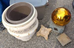 lot 259 image: Outdoor Planters, Gazing Ball and more.