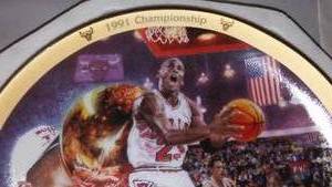lot 430 image: NBA 1991 Championship Plate Michael Jordan. 8 in. Complete with COA and More.