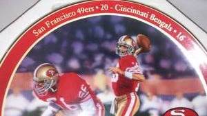 lot 431 image: Super Bowl 23 Joe Montana Plate, 8 in. Complete Box with COA And More.