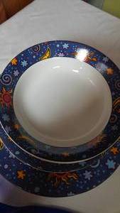 lot 359 image: Furio Indonesian Blue Stars Moon Sun Dishes and Spoon Rest.