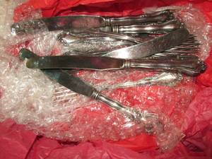 lot 416 image: box of flatware and fabric ...