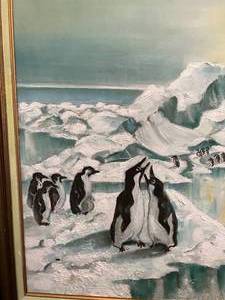 lot 40 image: Original Oil of Penguins on Iceberg