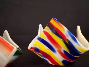 lot 88 image: Pair of Multi Colored Glass Candle Holders