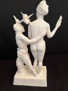 lot 94 image: Groupe d Aphrodite Pan et Eros Alabaster Figurine