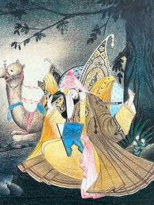 lot 11 image: Original Signed Colored Pencil of Middle East Scene