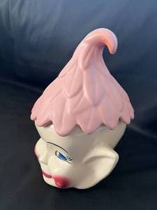 lot 6 image: Rare 1950s Pink Elf Pixie Cookie Jar