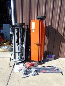 CraftsmanHusquevarna powered lawn sweeper. One has bad wheel. Appears you can make one from pair. As shown.