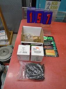 Flat of misc archery & gun parts. As shown.