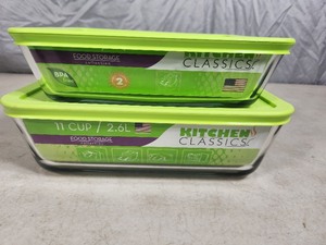 2 New Kitchen Classics Glass Food Storage Containers with Lids