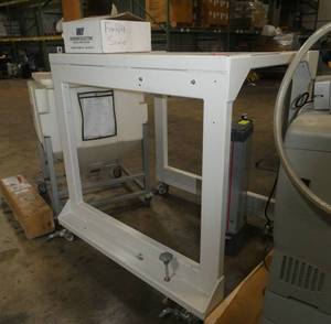 lot 20 image: Heavy Steel frame on wheels 49 wide x 44 deep x 49 high