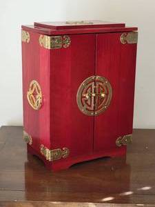 Red Wood Asian Brass Hardware Jewelry Box