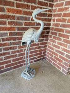Cast Metal Crane Garden Statue