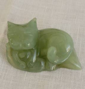 Carved Jade Sleeping Cat Figurine
