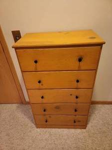 Vintage Pine 5 Drawer Dresser, a