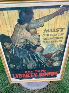 lot 3 image: LARGE Framed Original WW1 Dramatic Liberty Bonds War Poster