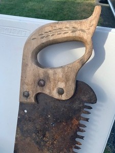 lot 314 image: Vintage LARGE Handsaw & Firemans AxeTool