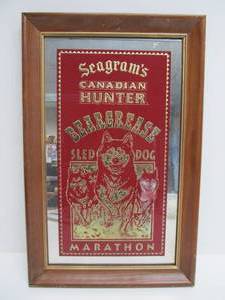 lot 155 image: Vintage SEAGRAMS Canadian Hunter Beargrease Sled Dog Marathon Advertising Mirror