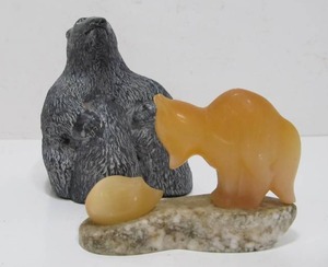 lot 157 image: 2 Small Vintage Carved Stone Animal Figures - Bear & Fox