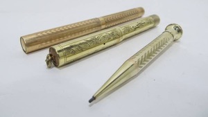 lot 187 image: Excellent Group of Vintage Ornate Gold Filled Pens & Pencil