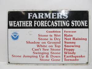 lot 191 image: Orig Vintage Porcelain Farmers Weather Forecasting Stone Porcelain Advertising Sign