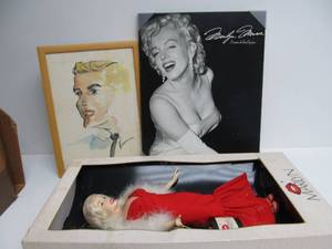 lot 82 image: Marylin Monroe Photo Print Doll & other Vintage Caricature Drawing