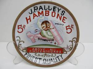 lot 92 image: Old Vintage Hand Painted Heavy Porcelain Hambone Cigars Advertising Plate