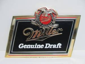 lot 96 image: Vintage Embossed Miller Genuine Draft MGD Beer Sign