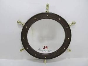 lot 36 image: Vintage J&ampB Rare Scotch Advertising Ships Wheel Bar Mirror