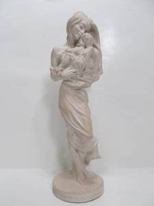 lot 253 image: Large Signed Heavy StoneComposite Figural Statue - Mother wChild