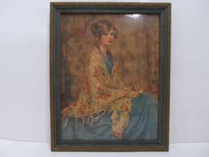lot 268 image: Art Deco Alice Blue Gown Print Original Frame