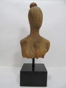 lot 192 image: Carved Wooden Folk Art Torso Figure on Iron Stand
