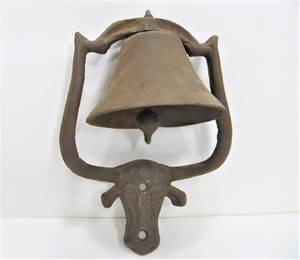 lot 209 image: Western Style Cast Iron Bell wLonghorn Bull Yoke