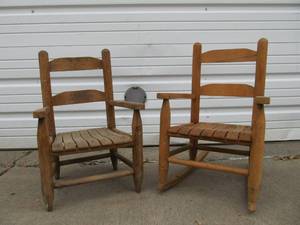 lot 214 image: 2 Antique Wooden Childs Chairs