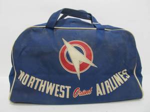 lot 215 image: Vintage 1950s NORTHWEST Orient Airlines Airplane Travel Bag
