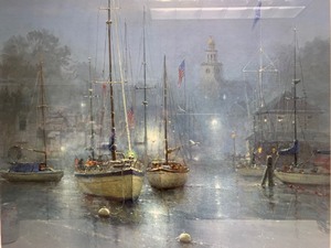 lot 357 image: Framed G. HARVEY Hand Numbered Harbor Print wBoats