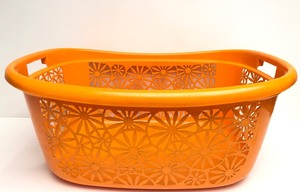 lot 362 image: Retro Vintage Mid Century Italian Designer Orange Floral Laundry Basket by Luigi Colani