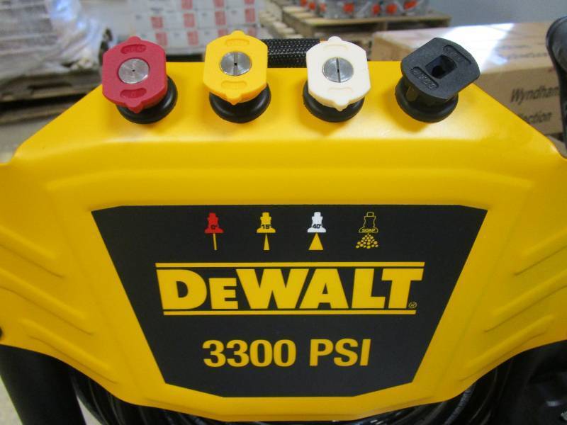 lot 228 image: DEWALT DXPW3324I 3300 PSI 2.4 GPM Gas Cold Water Pressure Washer with HONDA GCV200 Engine - Engine Mount Bracket Is Broken - Rusted through the nut that attaches to frame. Needs some repair. Starts and Runs.
