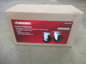 lot 181 image: HUSKY 5 x 2 Caster Set - 2 Swivel and 2 Rigid Casters, 220lbCaster - For 28 4-drawer and 28 2-door Base Cabinets. - NEW