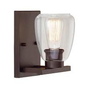 lot 32 image: Millennium Lighting Single Light 10 Tall Bathroom Sconce With Clear Shade-Rubbed Bronze