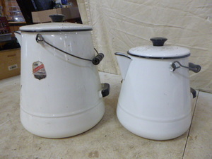 lot 12 image: 2 Enamel Coffee Pots