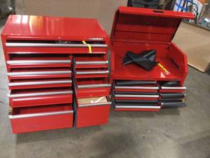41 in. 16-Drawer Tool Chest and Cabinet in Red by Husky  Customer Returns See Terms on Auction