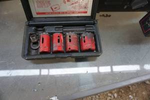 lot 87 image: Space Heater With Hole Saw Kit and Multi Position Drill Support