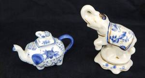 lot 97 image: Vintage Asian Elephant Figurine and Vintage Asian Small Elephant Teapot