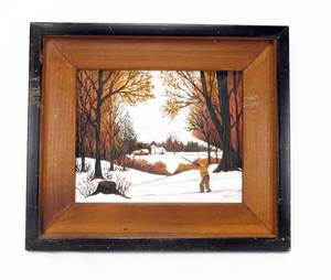 lot 81 image: Vintage Original Hunting Scene on Canvas