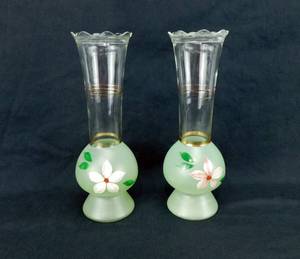 lot 27 image: Pair of Vintage Bartlett Collins Green Hand Painted Vases with Gold Accents