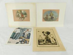 lot 8 image: Lot of 4 Vintage Prints including Paul Revere, A Salute From French Fleet, Norman Rockwell At the Doctor and J Knowles Hare More Trouble