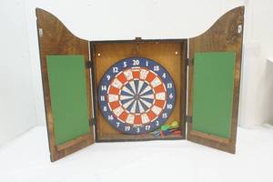 lot 75 image: Decorated Darts BoardCabinet